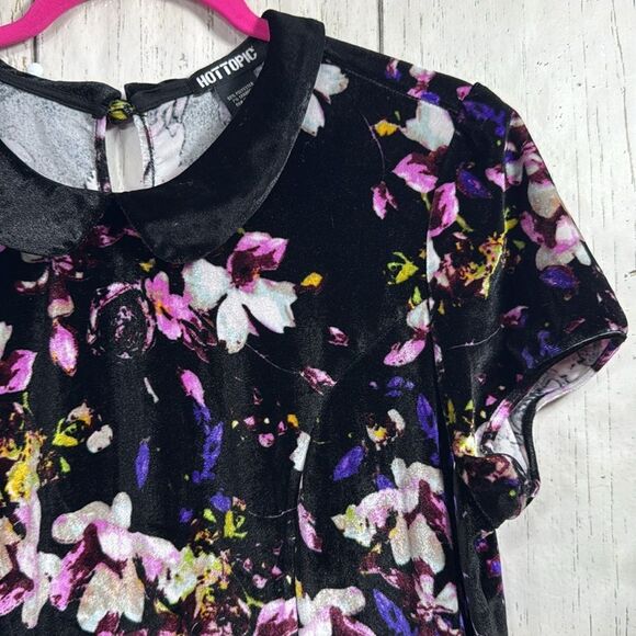 Hot Topic Black Floral Velvet Peter Pan Collar Whimsigoth Witchy Skater Dress - Picture 4 of 16